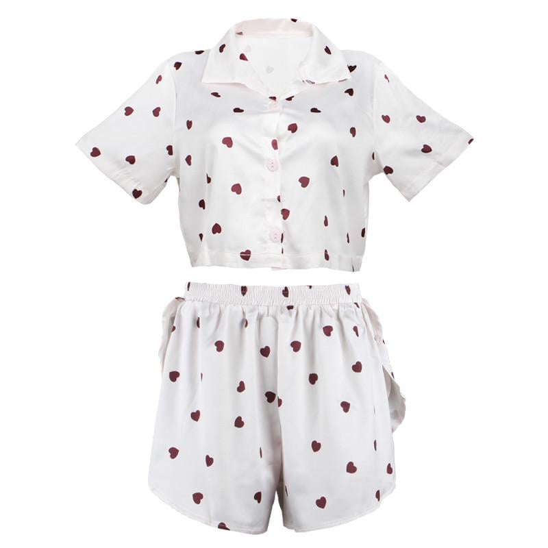 Пижама женская Lesko 2S5247B Сердечки рубашка и шорты S Белый (27639443)