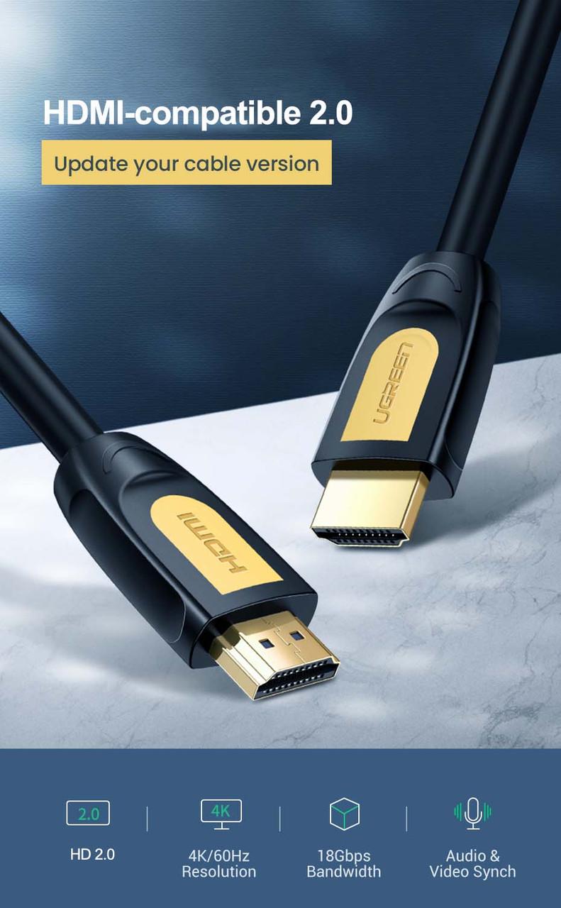 Кабель видео Ugreen HDMI 2,0 4K 3D 0,75 м Black/Yellow (HD101) - фото 2 Кабель видео Ugreen HDMI 2,0 4K 3D 0,75 м Black/Yellow (HD101) - фото 2