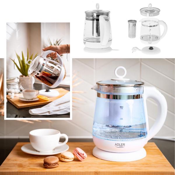 Электрочайник-заварник Adler AD 1299 стеклянный с установкой температуры 2200 Вт 1,5л White (AD1299) - фото 9 Электрочайник-заварник Adler AD 1299 стеклянный с установкой температуры 2200 Вт 1,5л White (AD1299) - фото 9