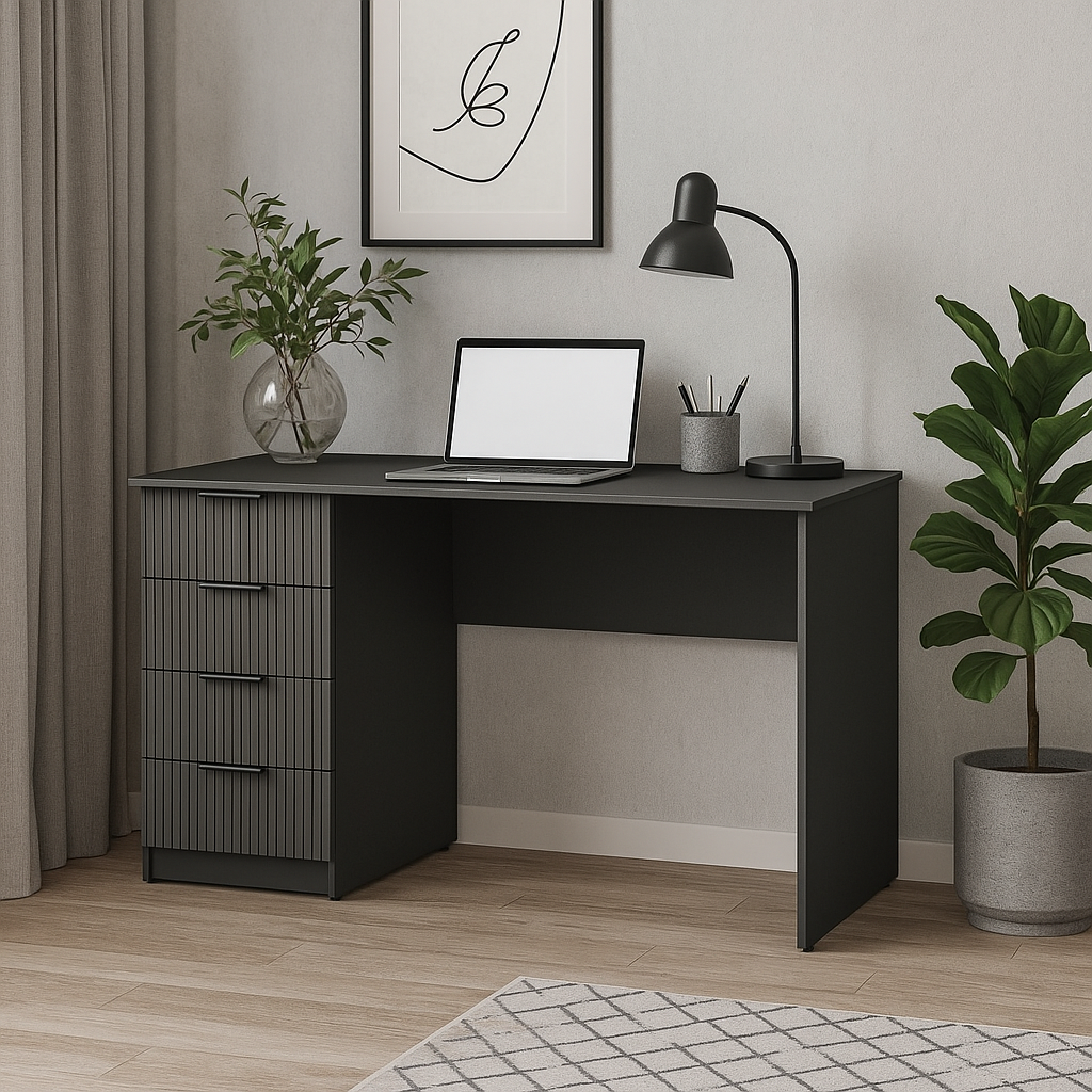 Стіл письмовий СП2 4Я SENAM 750х1300х500 мм корпус ДСП Сірий Графіт фасад МДФ фарба RAL7012 Сірий фрезерерування Плаше Грос - фото 1 Стіл письмовий СП2 4Я SENAM 750х1300х500 мм корпус ДСП Сірий Графіт фасад МДФ фарба RAL7012 Сірий фрезерерування Плаше Грос - фото 1