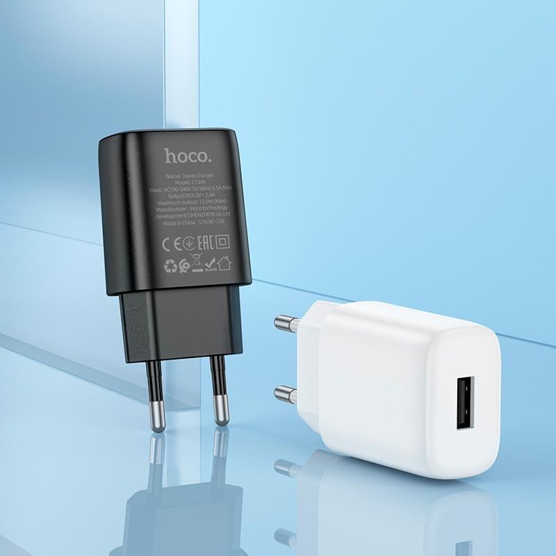 Зарядное устройство сетевое Hoco Type-C Cable Solid single port charger C134A 12 Вт USB Черный - фото 4 Зарядное устройство сетевое Hoco Type-C Cable Solid single port charger C134A 12 Вт USB Черный - фото 4
