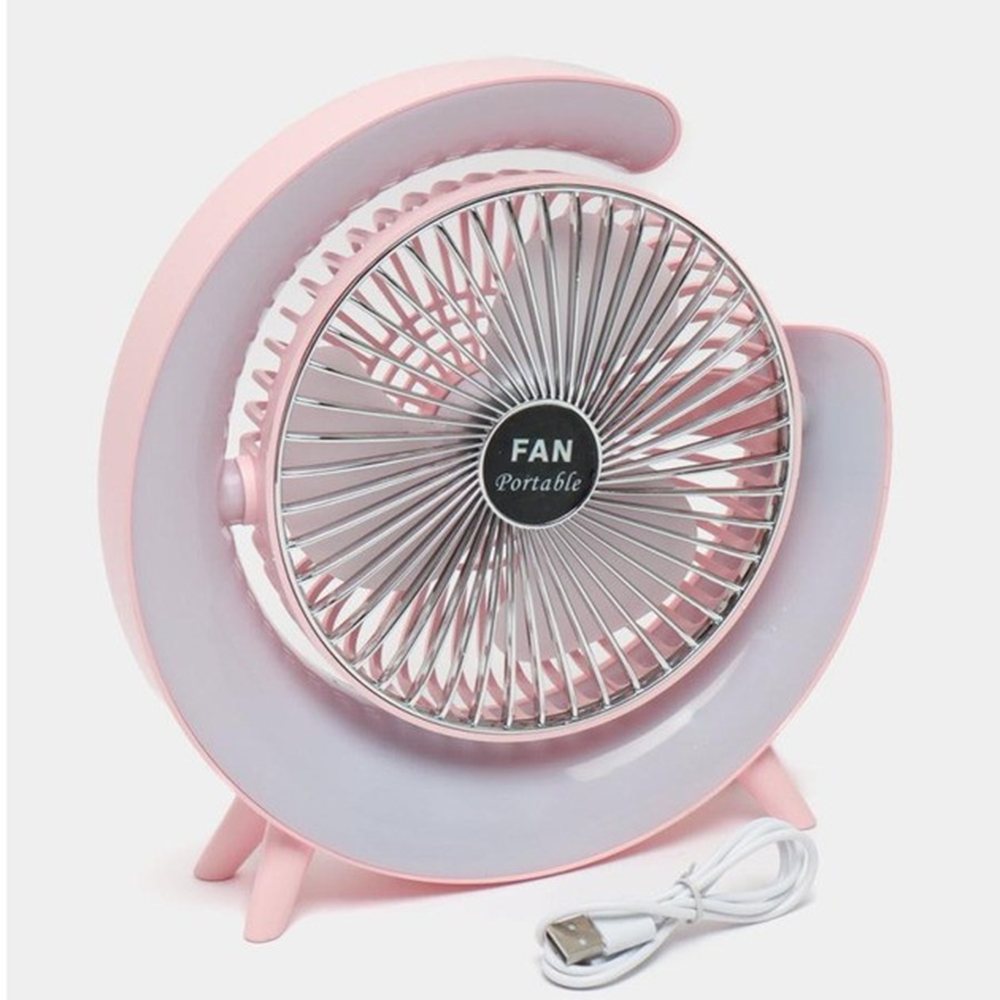 Вентилятор настільний акумуляторний з LED підсвіткою USB 3 швидкості 24x24 см Рожевий - фото 4