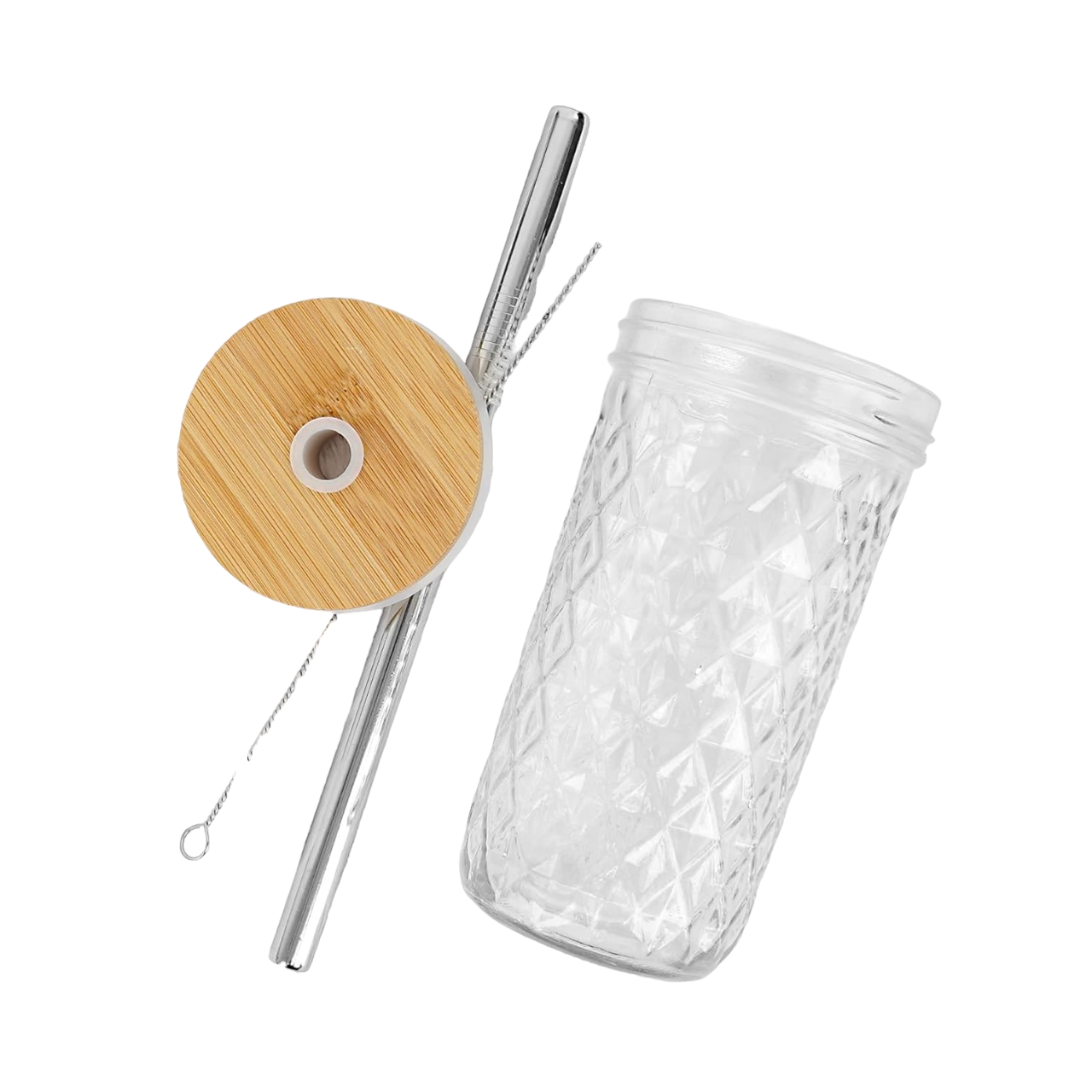 Чашка-банка Stenson R93385 з кришкою та трубочкою 400 мл