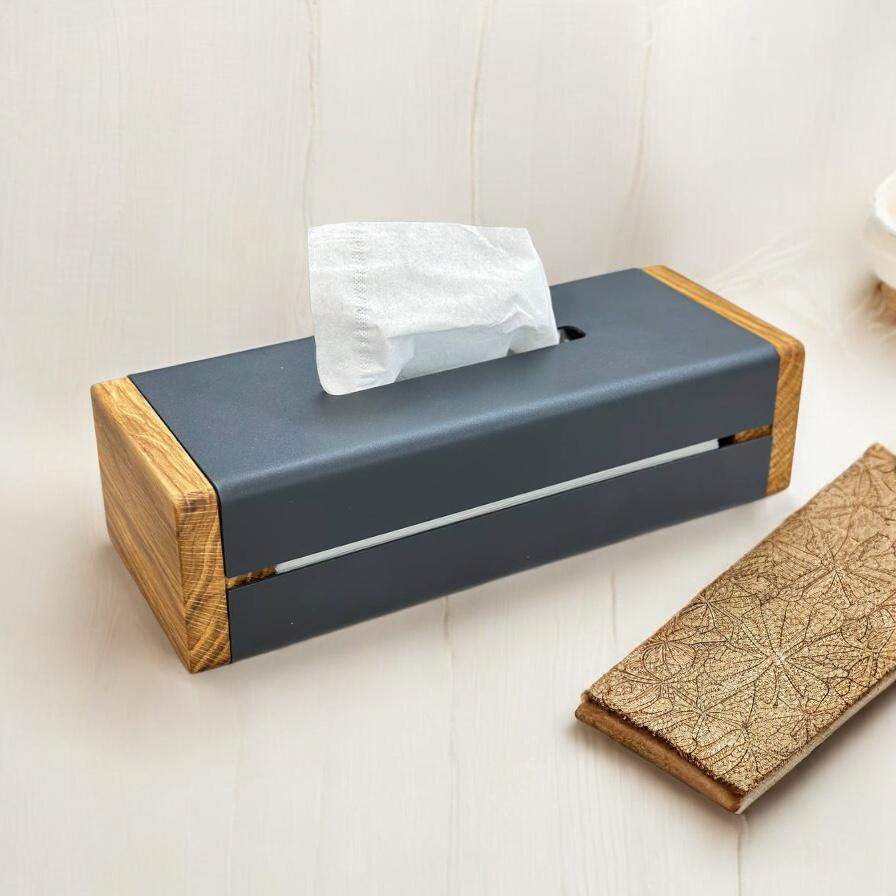 Серветниця металева з натуральним дубом Чорний - фото 3 Серветниця металева з натуральним дубом Чорний - фото 3