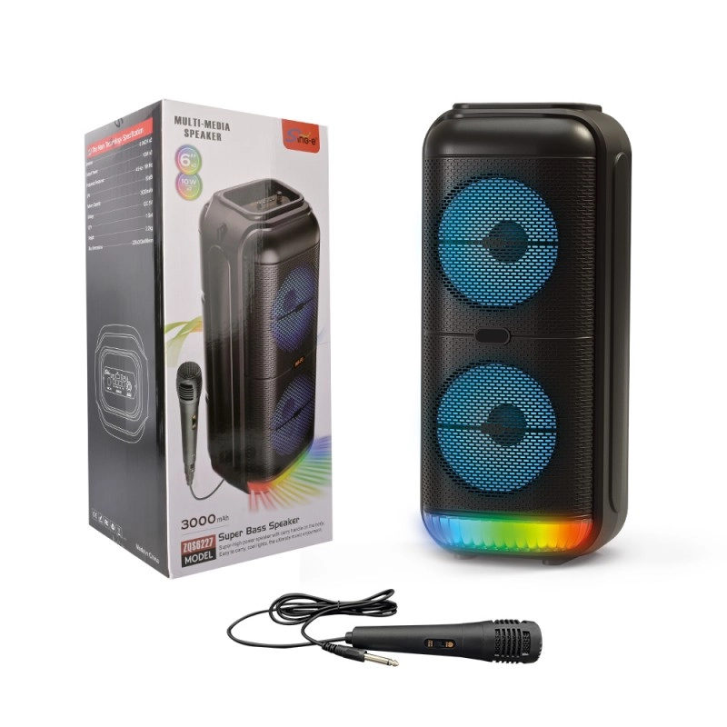Портативная колонка-караоке ZQS 6227 Bluetooth 20 Вт/2х6,5" с микрофоном/LED подсветка/USB (ML-05608) Портативная колонка-караоке ZQS 6227 Bluetooth 20 Вт/2х6,5" с микрофоном/LED подсветка/USB (ML-05608)