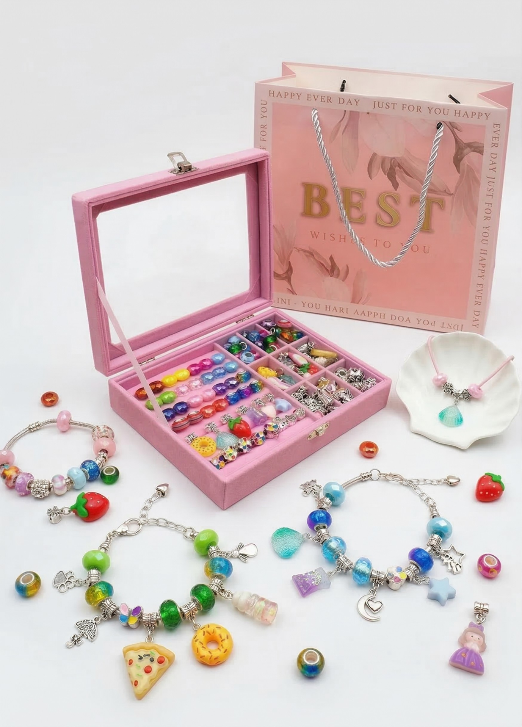 Детский набор для создания украшений 76 деталей браслеты и бусы для девочек (80008)