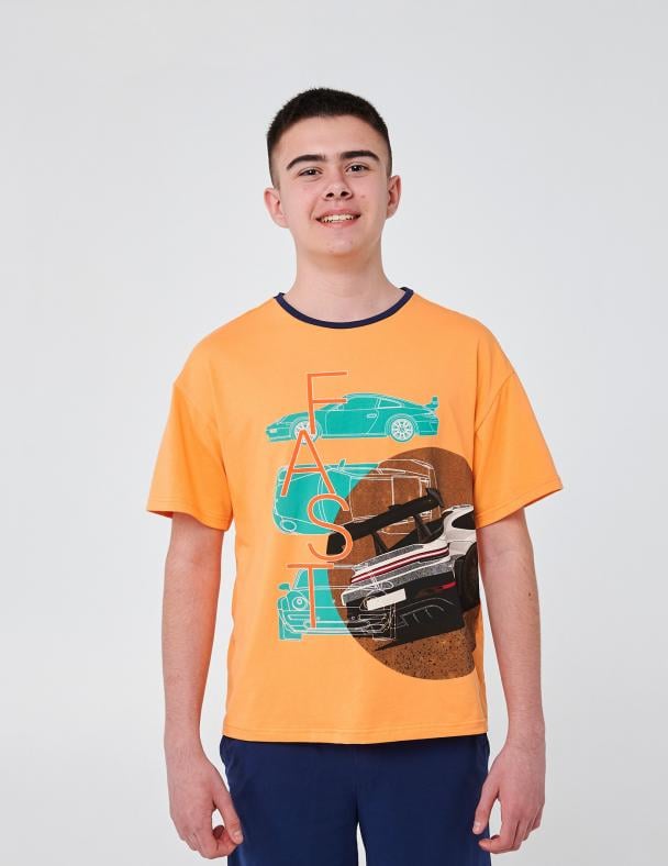 Футболка детская для мальчика Smil хлопок/стрейч-кулир 158 см Оранжевый (110755)