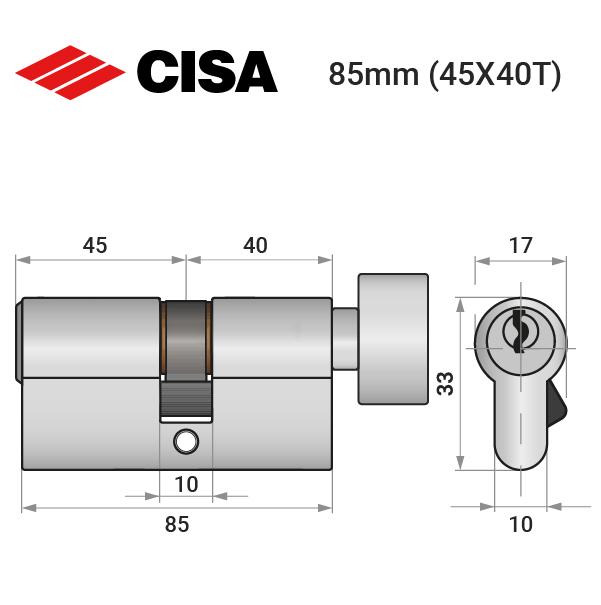 Циліндр замка ключ/вороток Cisa C2000 85T 40x45T нікель матовий (37974) - фото 5