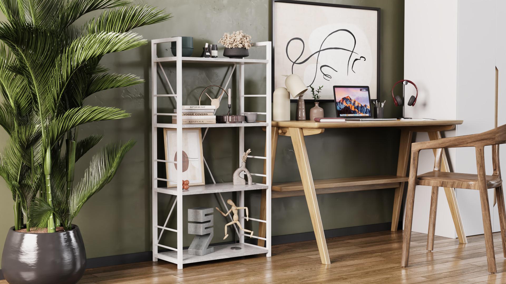Этажерка Ferrum-decor Коннект 4/60 ДСП 16 мм 120x60x28 см Белый/Бетон (FRD-105528)