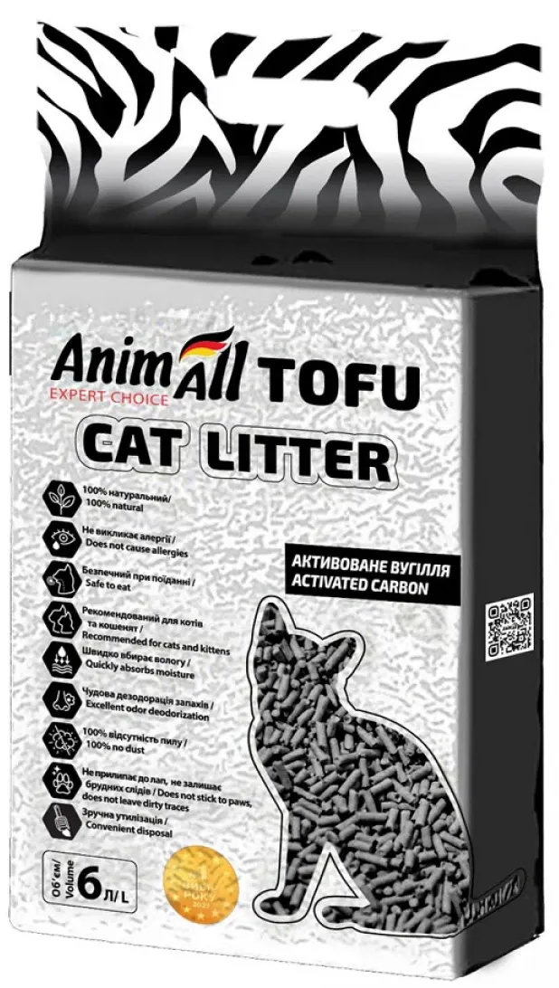 Наповнювач для лотків соєвий AnimAll Tofu Carbon з активованим вугіллям 6 л 2,6 кг