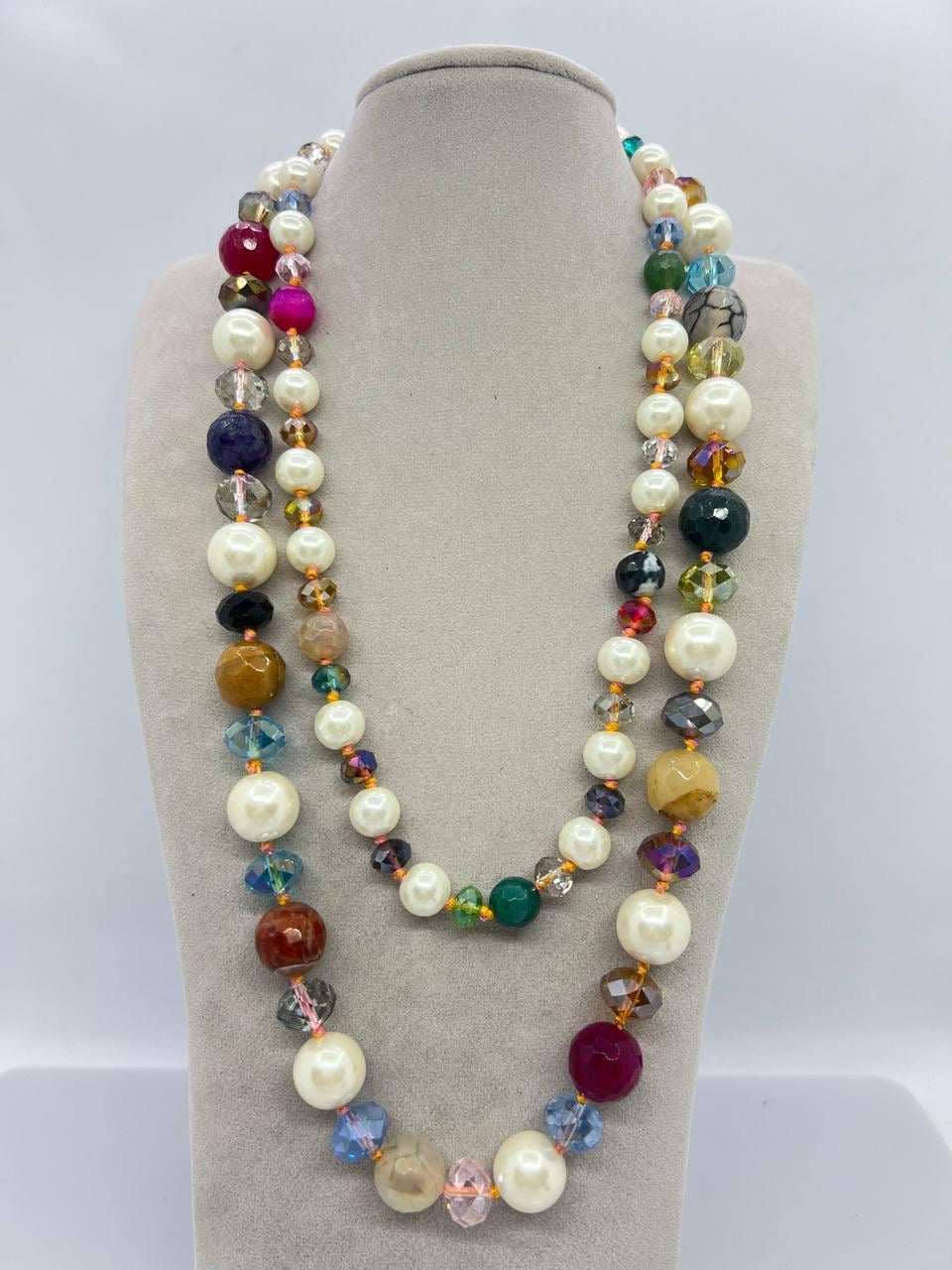 Намисто агат та майорка 10x14 мм 52 см Різнокольоровий (10936)