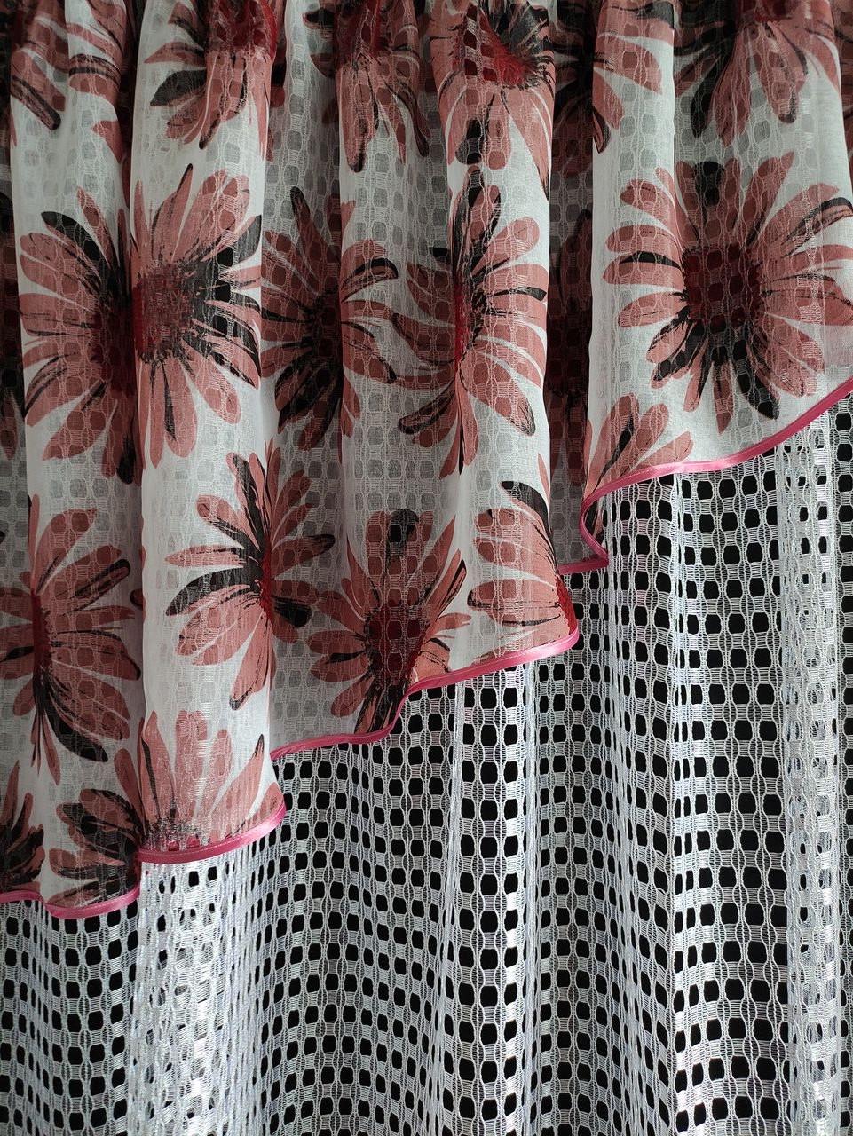 Фіранка Сітка кубик з ламбрекеном батист 290х165 см Білий/Теракот (пр-01)