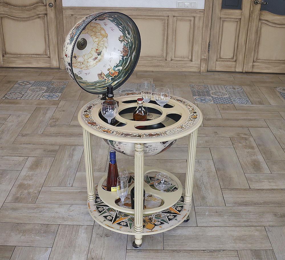Минибар напольный Гранд Презент Глобус Карта мира 45 см Слоновая кость (45003WW17)