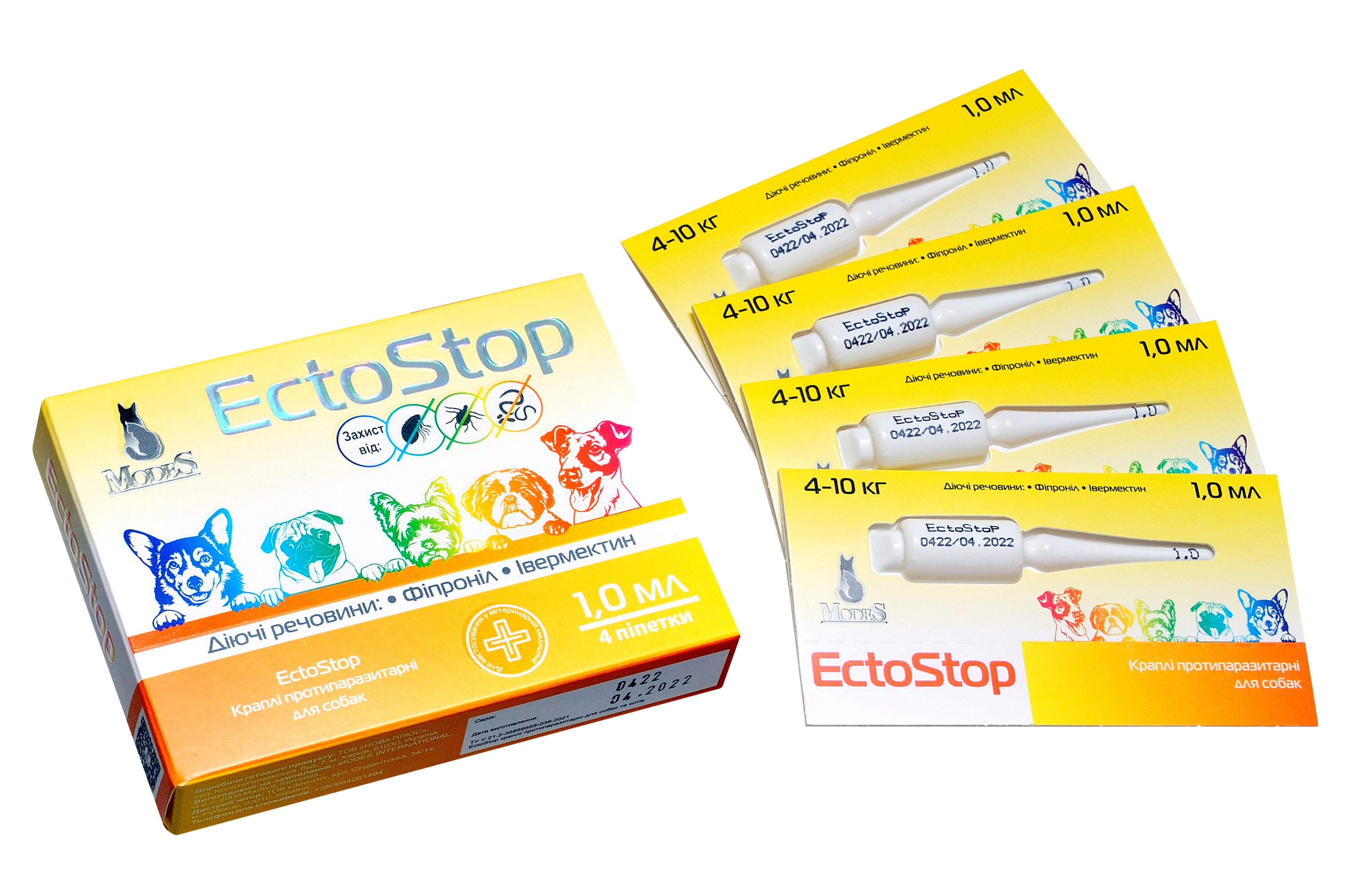 Краплі протипаразитарні ModeS EctoStop для собак 4-10кг 1 мл (27849740) - фото 2 Краплі протипаразитарні ModeS EctoStop для собак 4-10кг 1 мл (27849740) - фото 2