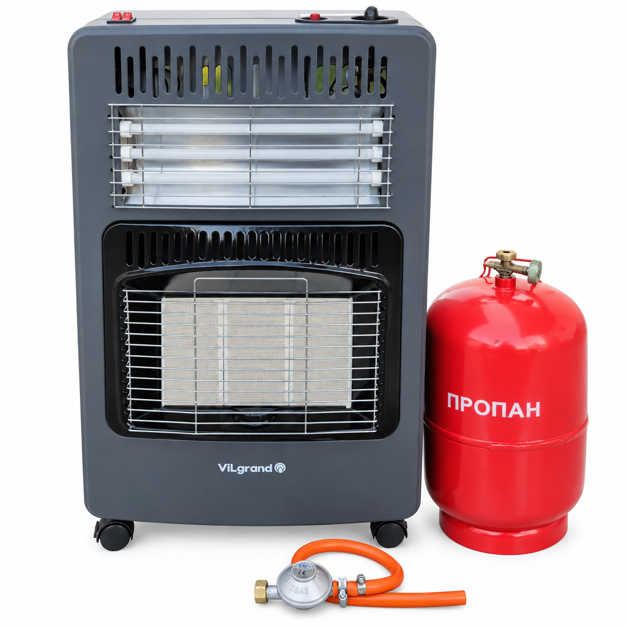 Инфракрасный обогреватель ViLGrand VGH422E 4200 Вт с газовым баллоном 12 л редуктором/шлангом 1500 Вт (629268001)