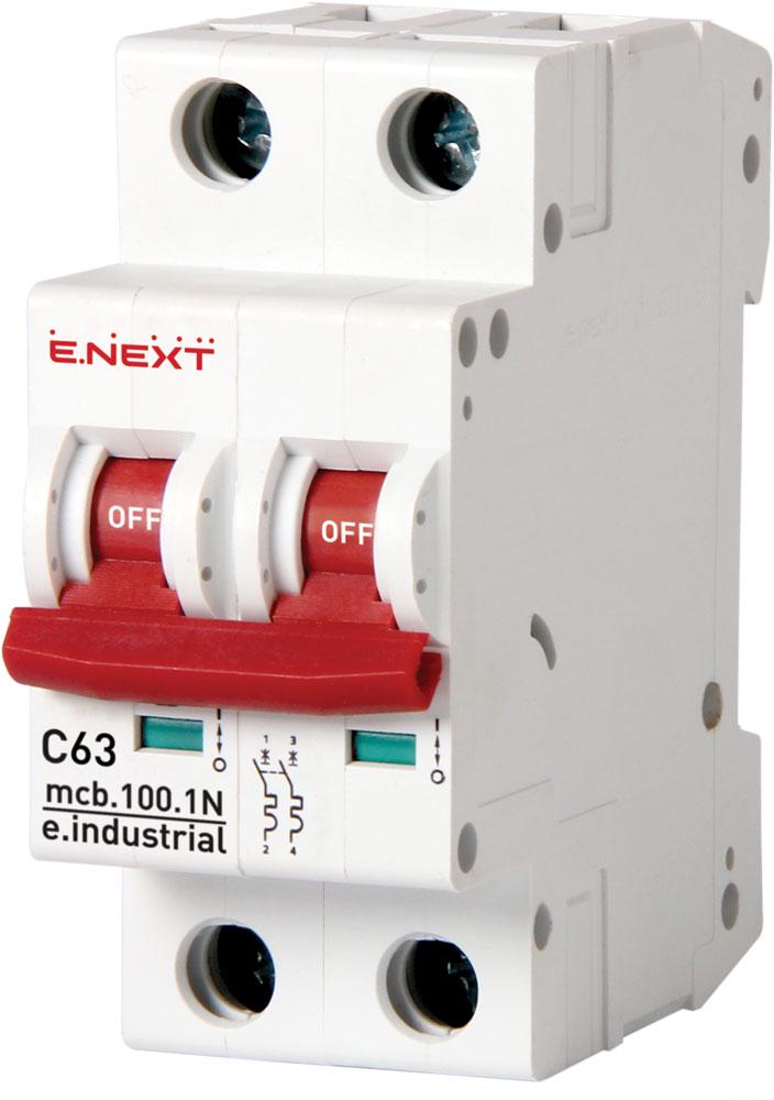 Автоматичний вимикач модульний E.NEXT e.industrial.mcb.100.1N.C63 1р+N 63А C 10кА (i0190009)