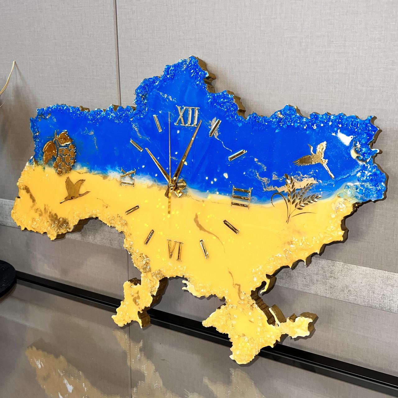 Часы настенные из эпоксидной смолы Карта Украины 60x40 см