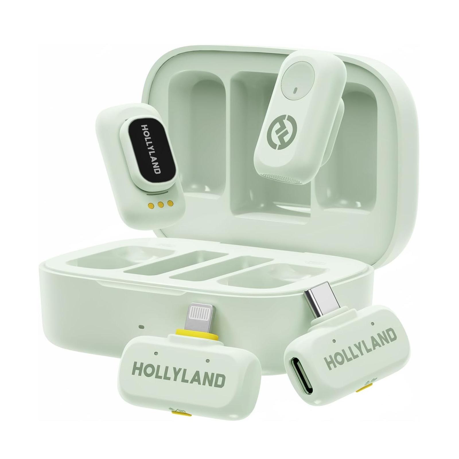 Микрофон петличный Hollyland Lark A1 Combo зеленый Lightning+Type-C для iPhone/Android с зарядным кейсом беспроводной 2 шт. (52020)