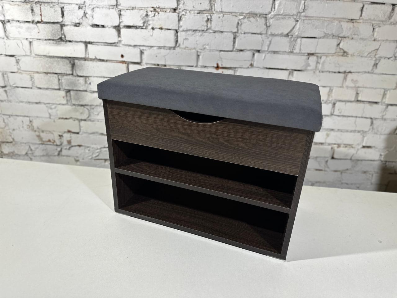 Тумба для обуви ДСП/ткань 30х80х45 см. Венге темный/Графит. - фото 1 Тумба для обуви ДСП/ткань 30х80х45 см. Венге темный/Графит. - фото 1