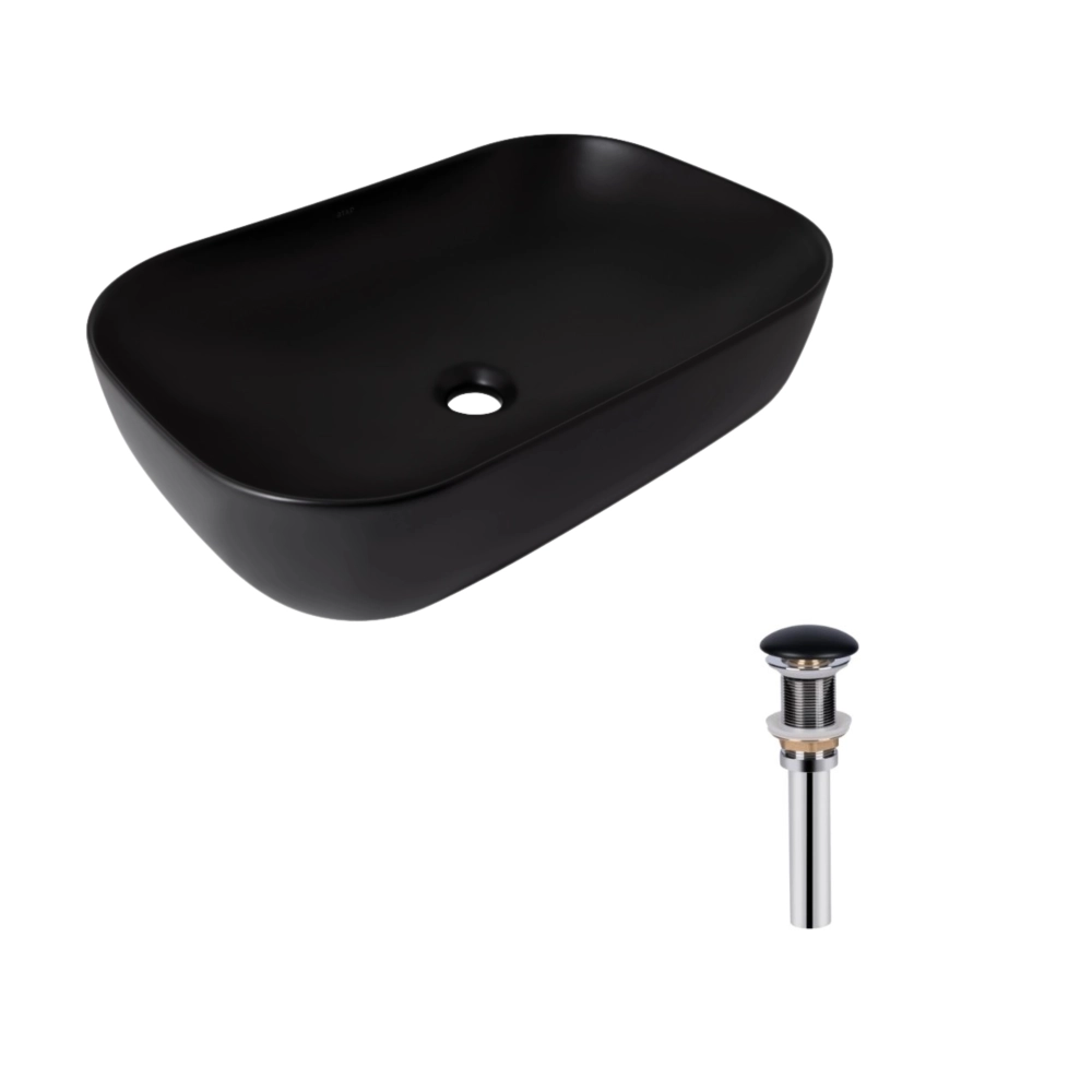 Раковина накладная Qtap Robin 600x390x150 мм прямоугольная с донным клапаном Black (47296)