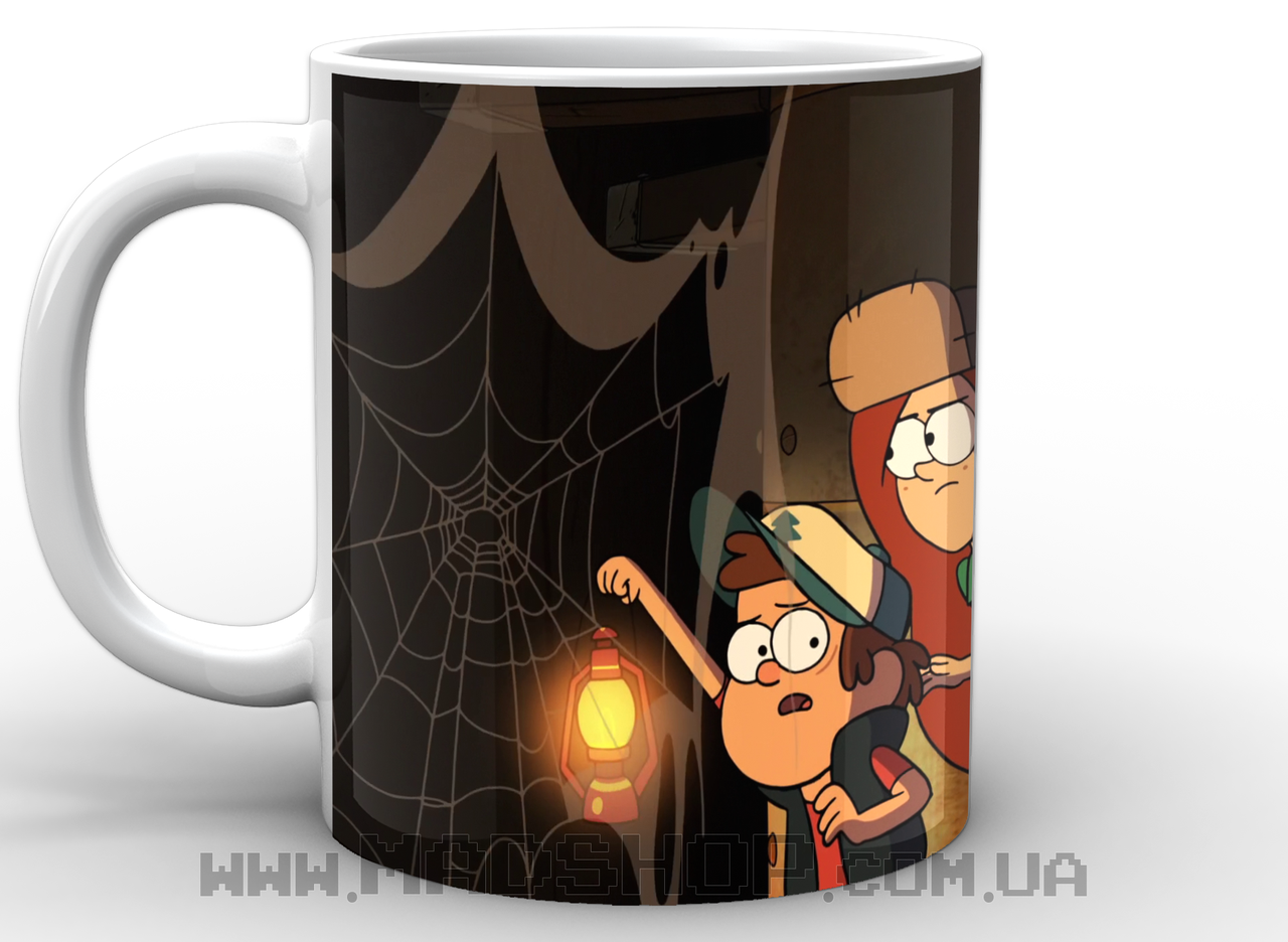 Чашка Гравити фоллз на фоне паутины Белый 330 мл