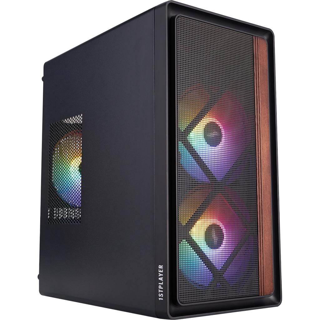 Корпус для ПК 1stPlayer WD1 Mini-Tower PSU MicroATX/Mini-ITX RGB Black (WD1-BK-3F1)