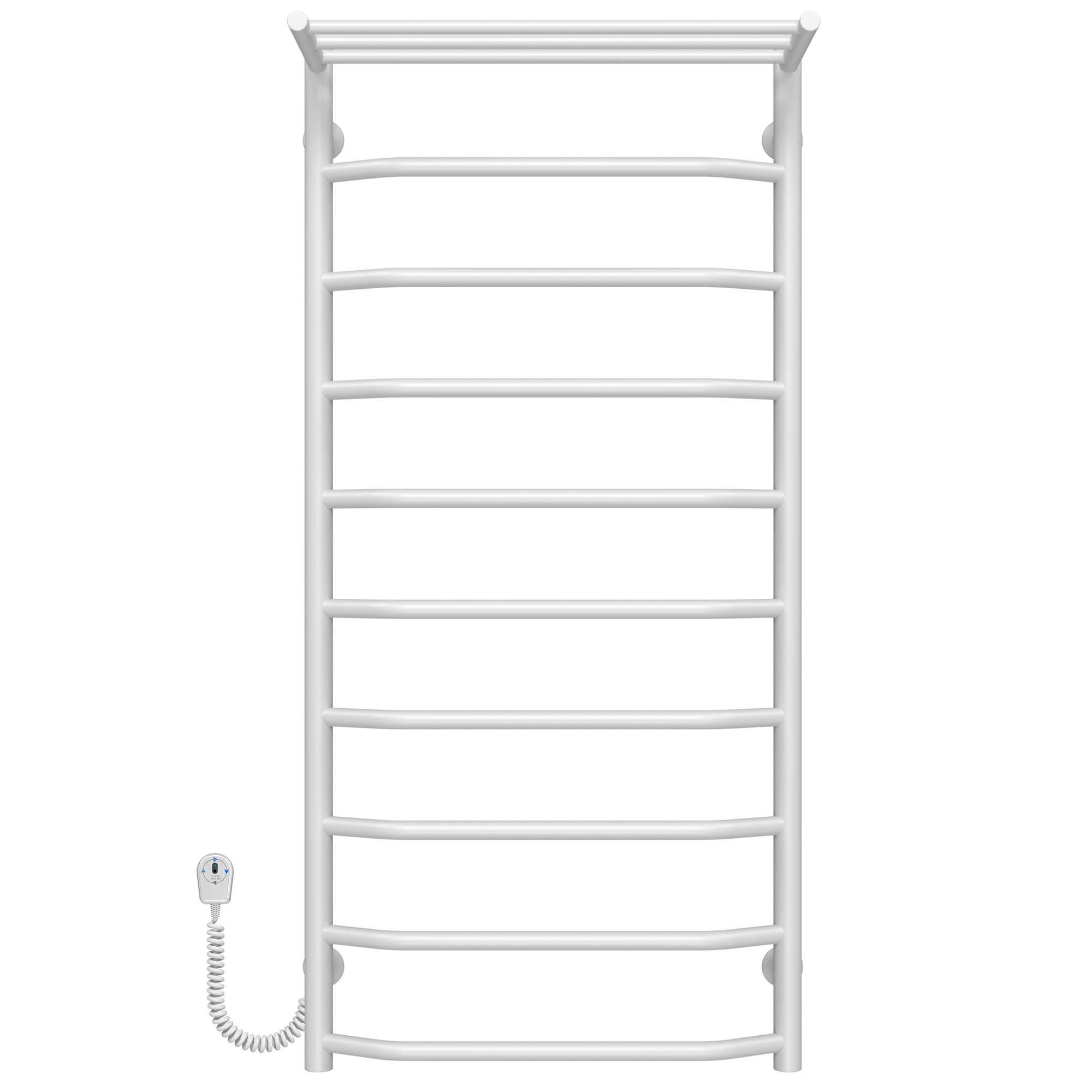 Полотенцесушитель электрический с полкой Deffi Трапеция П10 EF16 левое подключение нержавеющая сталь 500х1100 мм Белый (C.TP.110.50.10.EWL5)