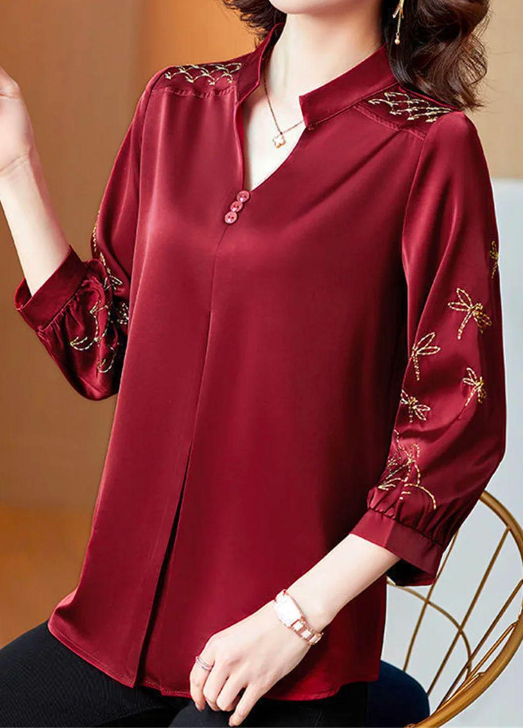 Блуза жіноча вільна з оригінальною вишивкою 12815 3XL Бордовий - фото 5 Блуза жіноча вільна з оригінальною вишивкою 12815 3XL Бордовий - фото 5