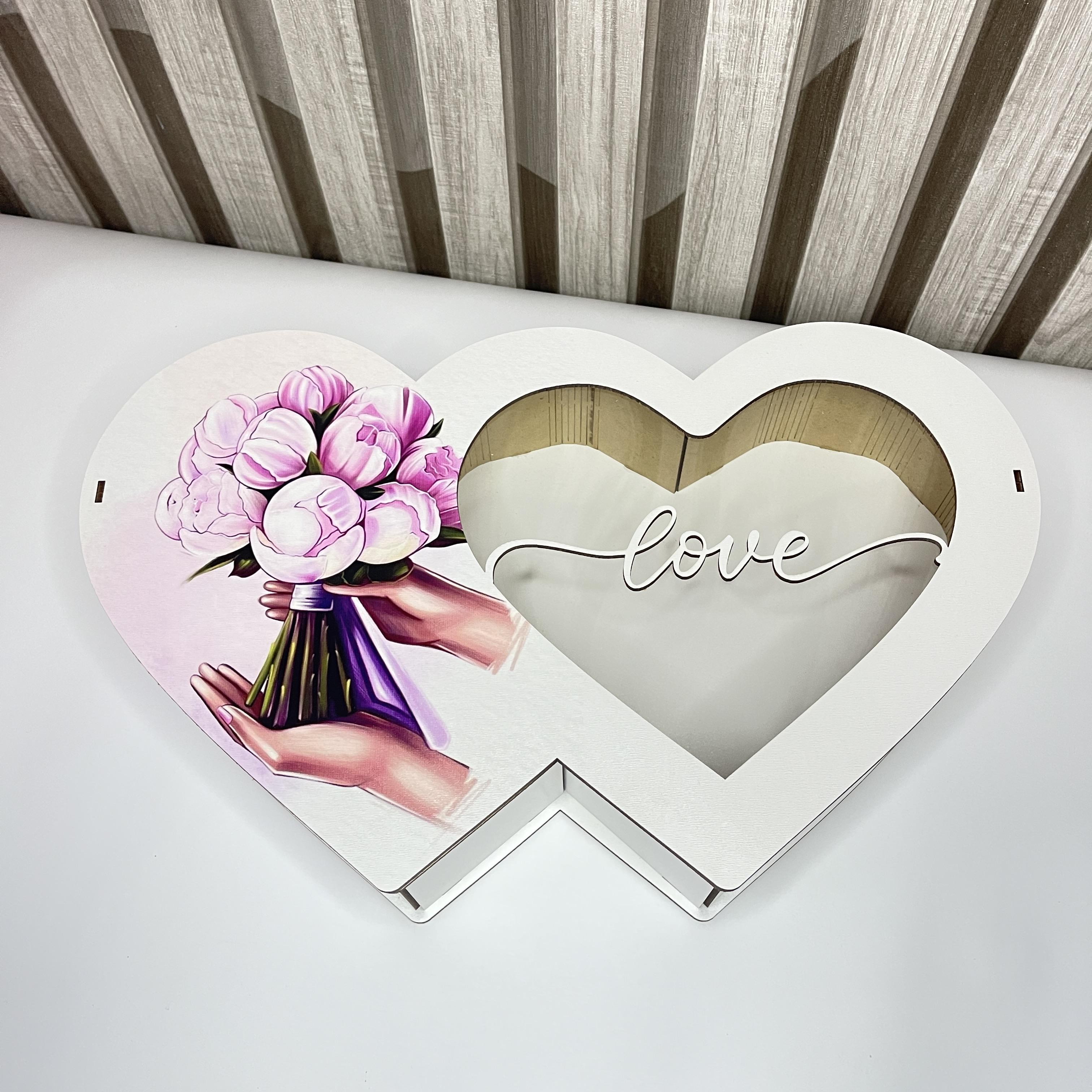 Подарочная коробка деревянная Love двойное сердце с прозрачной крышкой (28516394)