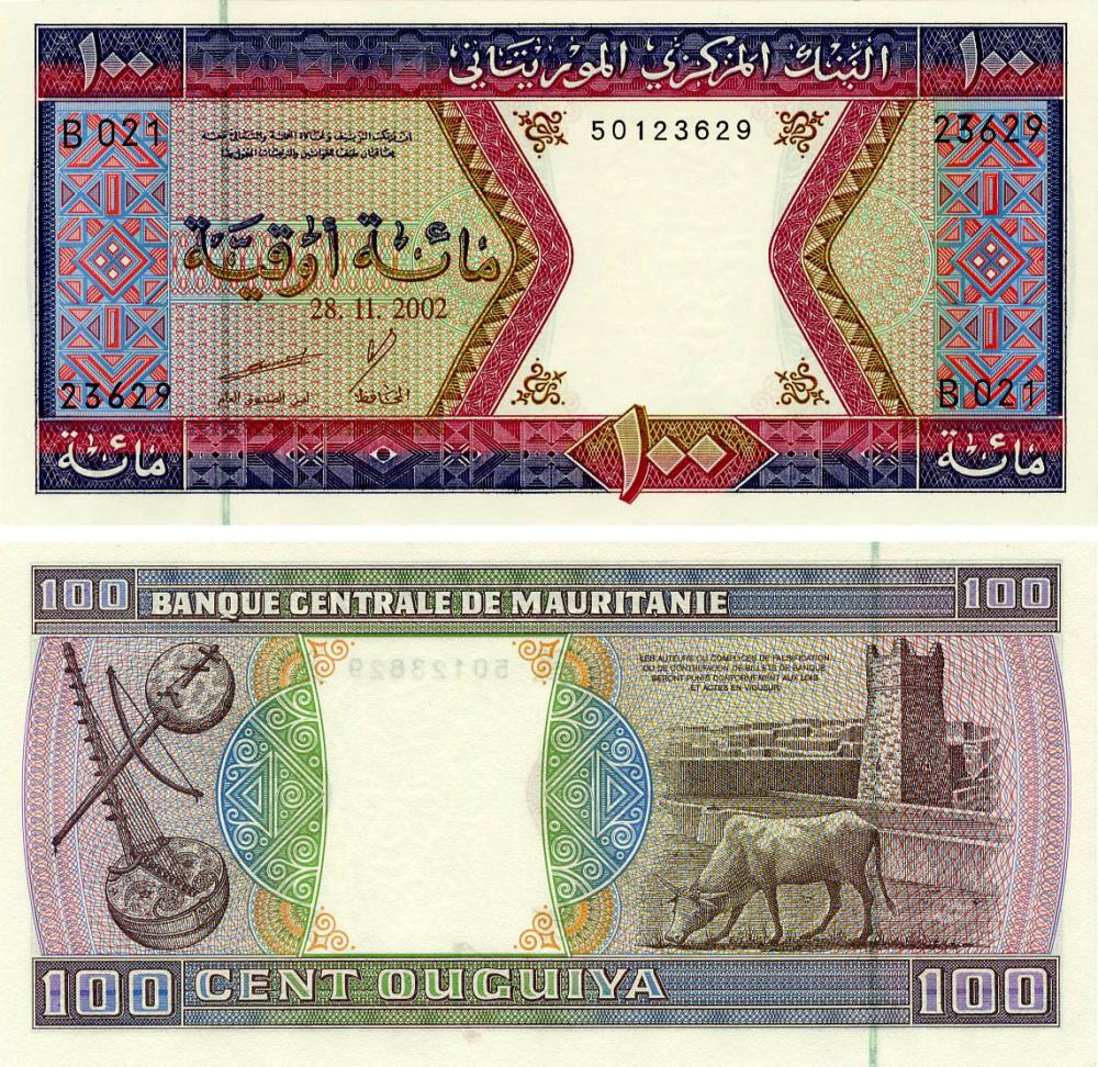 Коллекционная банкнота Мавритания 100 угий 2002 UNC (P4k)