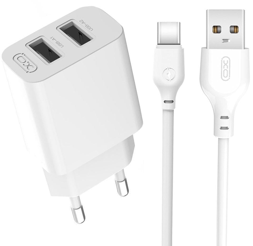 Устройство зарядное Xo L109 USB/2,4A кабель Type-C White (36698)