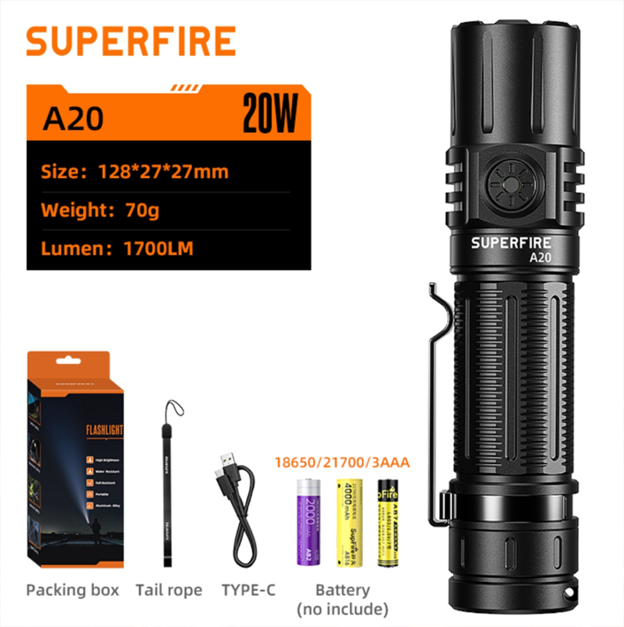 Фонарь ручной аккумуляторный SuperFire 1700 Lm IP44 (A20) - фото 6