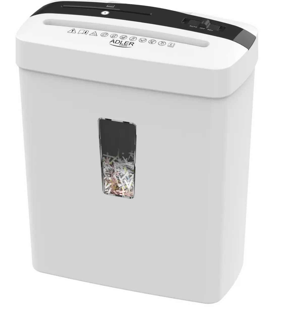 Шредер для паперу Adler AD 1037 6 аркушів A4 рівень безпеки P-4 кошик 13 л White