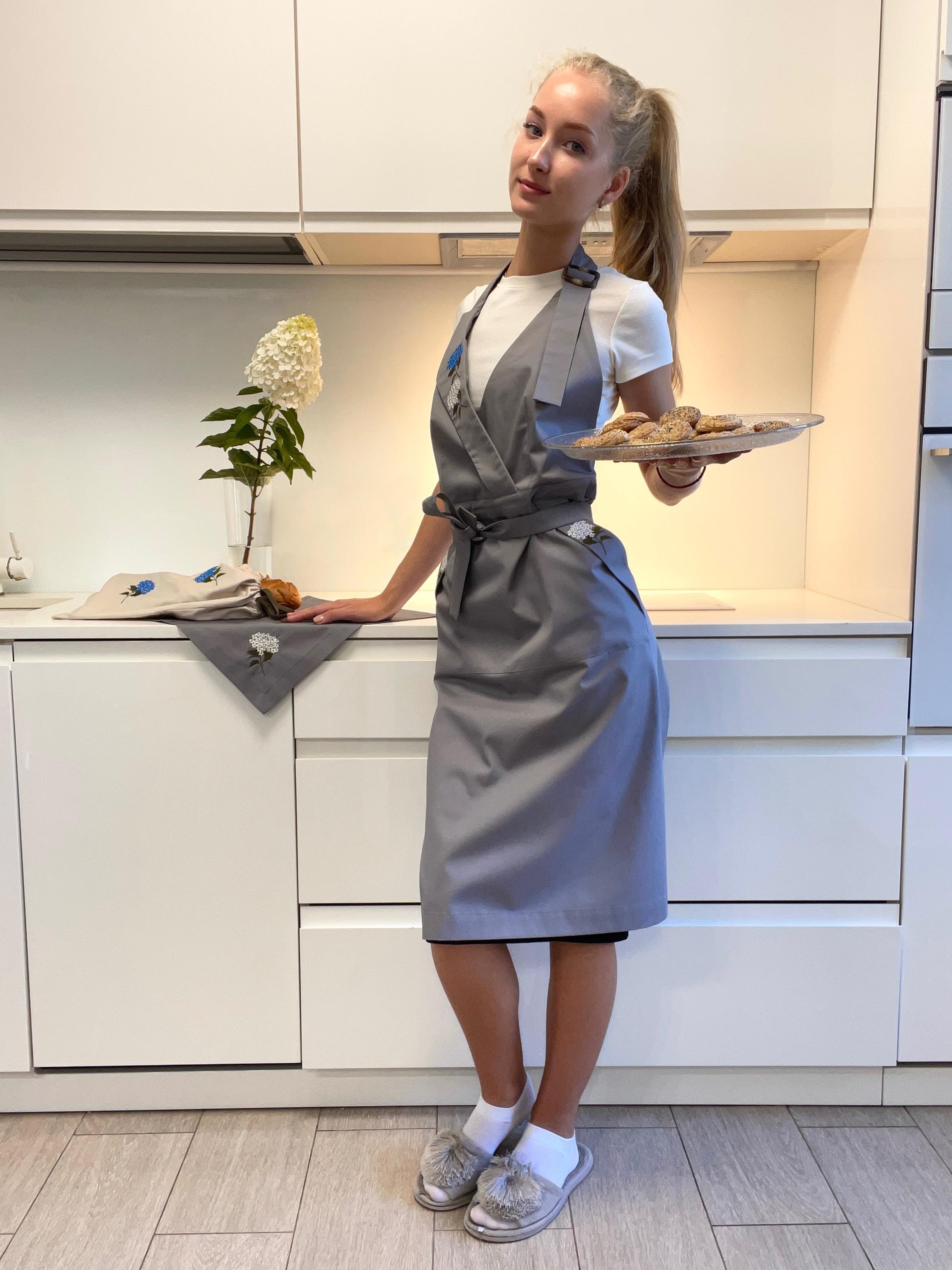 Фартук хлопковый с вышивкой Гортензия Серый (30088817) - фото 5 Фартук хлопковый с вышивкой Гортензия Серый (30088817) - фото 5