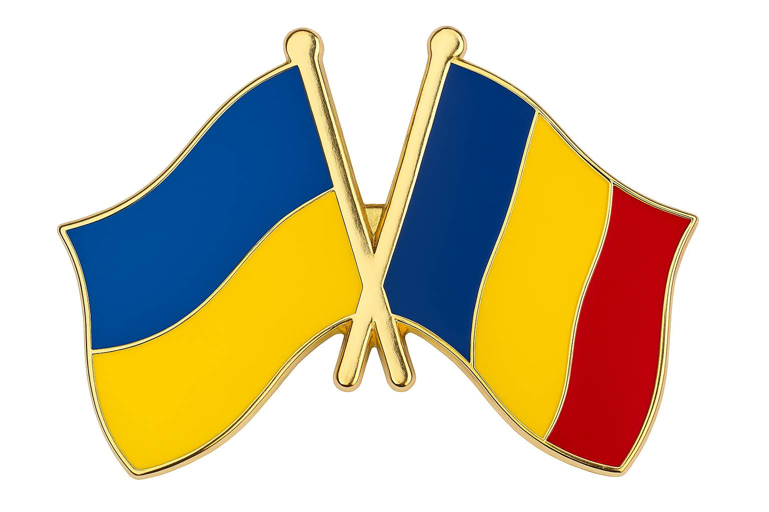 Значок-пін подвійний з прапорами України та Румунії (00351)