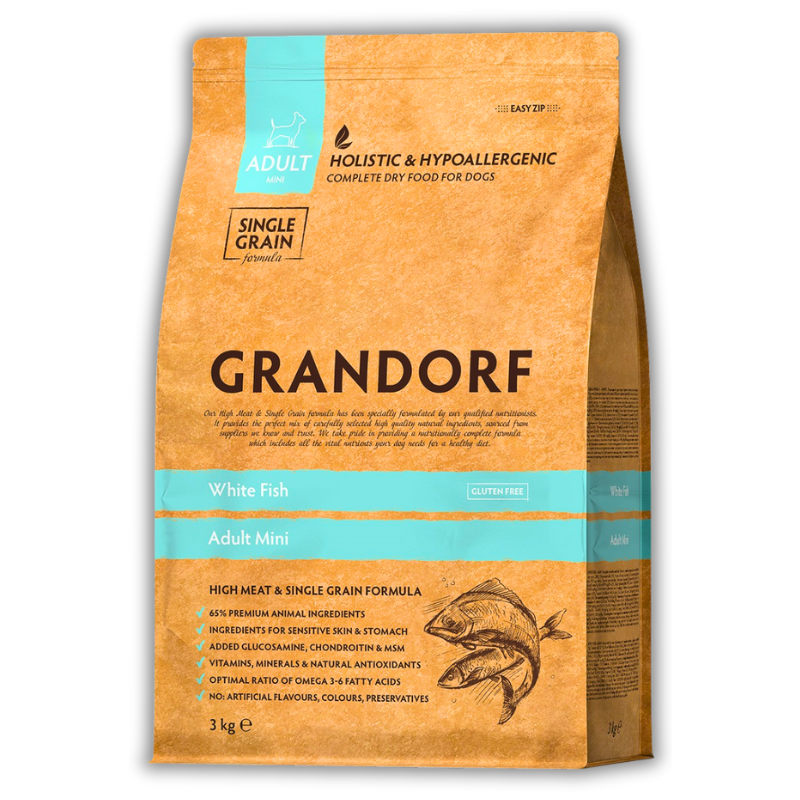 Корм сухой для собак Grandorf Белая рыба для взрослых собак малых пород 3 кг (93303)