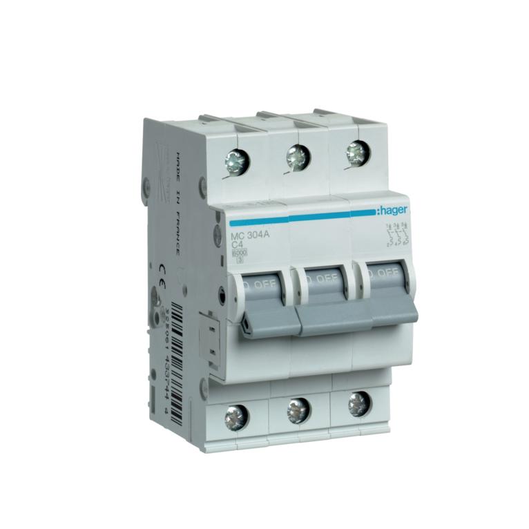 Автоматический выключатель Hager 3P 4A C 6 kA MC304A 3M