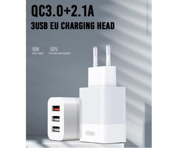 Устройство зарядное сетевое XO L72 QC3.0 3USB 18 W 3А cable Lightning White - фото 5 Устройство зарядное сетевое XO L72 QC3.0 3USB 18 W 3А cable Lightning White - фото 5