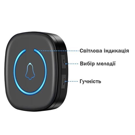 Дзвінок дверний бездротовий DB16-EU від мережі 220V Чорний - фото 4 Дзвінок дверний бездротовий DB16-EU від мережі 220V Чорний - фото 4