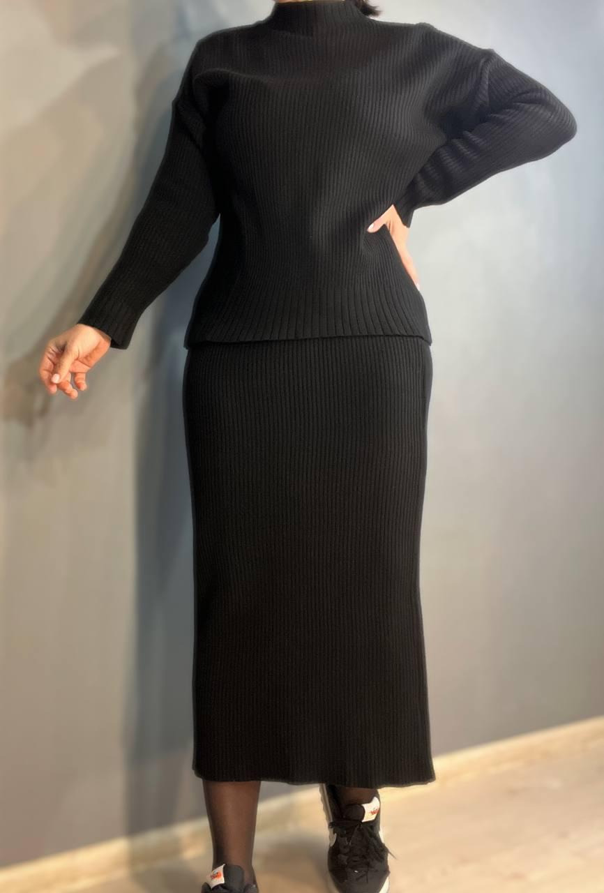 Костюм женский ENJOY 82345 свитер с юбкой длинная рубчик вязка OS Черный (729) - фото 8 Костюм женский ENJOY 82345 свитер с юбкой длинная рубчик вязка OS Черный (729) - фото 8