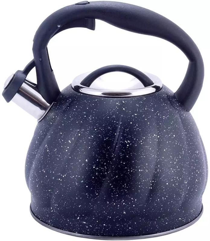 Чайник Kamille Whistling Kettle Marble з нержавіючої сталі зі свистком 3 л Чорний