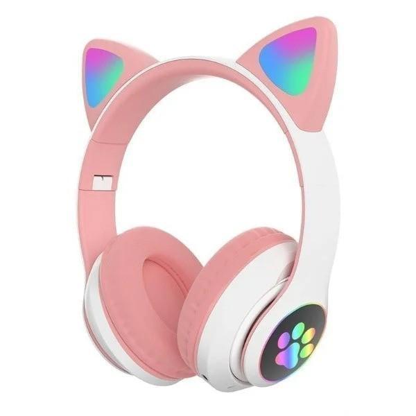 Наушники беспроводные CATear VZV-23M Bluetooth с кошачьими ушками и LED подсветкой Розовый