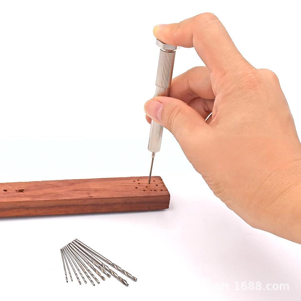 Дриль із міцним алюмінієвим корпусом та набором із 10 сталевих свердел для точної роботи по дереву (R9427) - фото 6