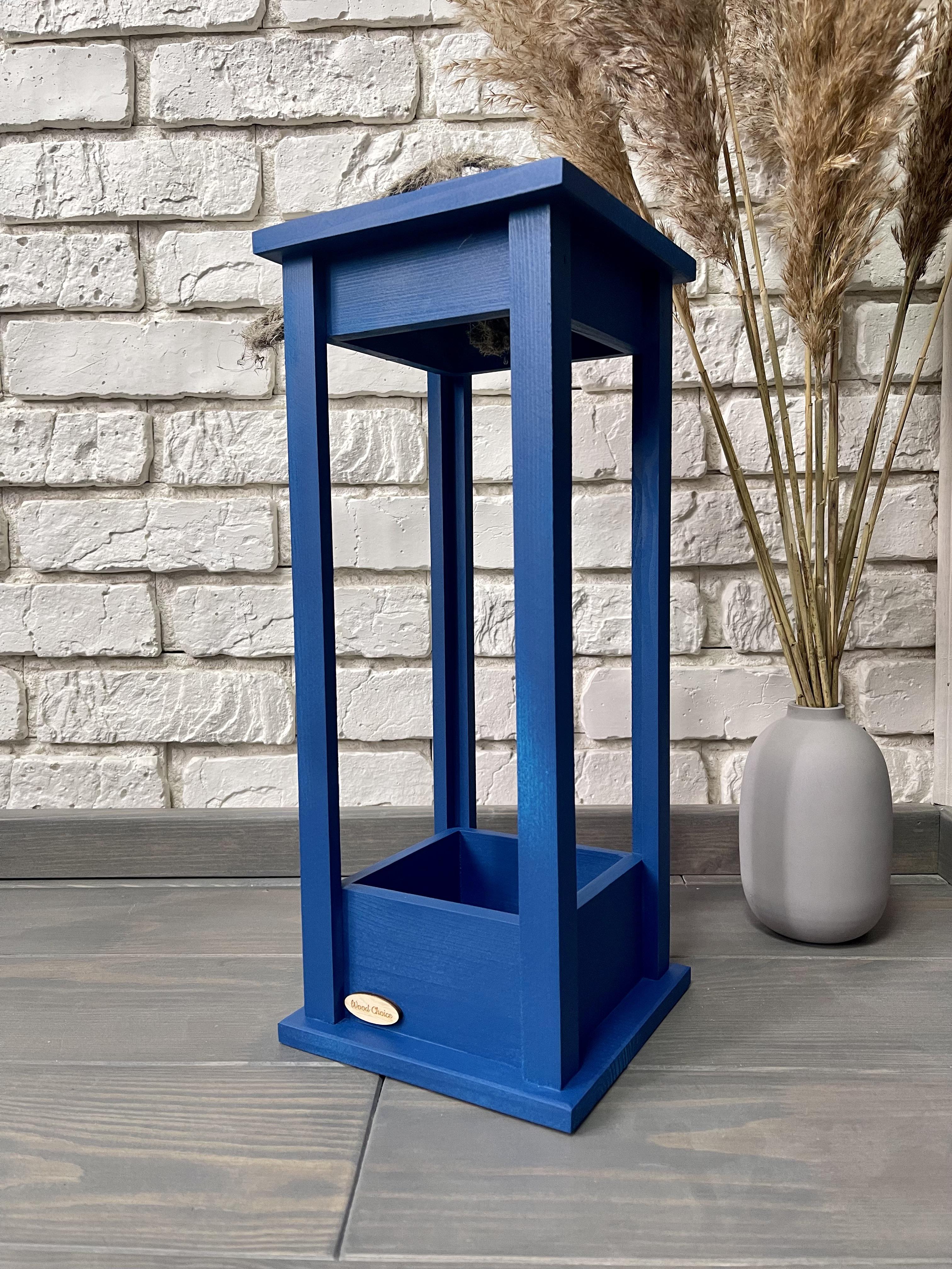 Подсвечник деревянный Wood Choice Фонарь 17х17х45 Синий - фото 1