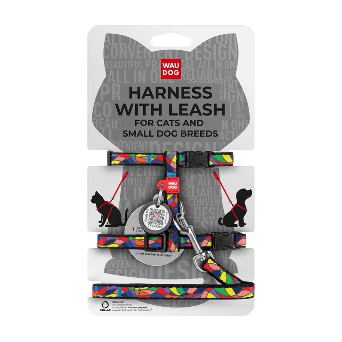 Шлея с поводком Waudog Nylon Витраж с QR паспортом/пластиковым фастексом 10 мм х 25-40 см х 20-30 см (5479 Col)
