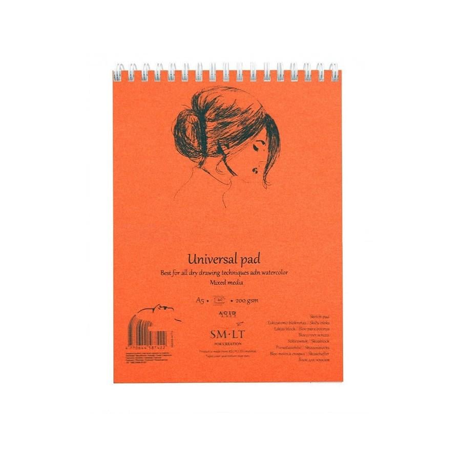 Альбом для акварелі Smiltainis Universal Pad Mixed Media на спіралі 200 г/кв. м 40 арк. А5 Білий (5MIXB-40TS) Альбом для акварелі Smiltainis Universal Pad Mixed Media на спіралі 200 г/кв. м 40 арк. А5 Білий (5MIXB-40TS)