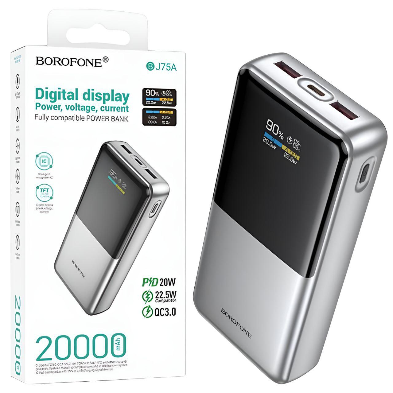 Повербанк Borofone BJ75 20000 mAh Type-C/2xUSB-A пластик ABS/PC с LED-индикатором заряда Серый Повербанк Borofone BJ75 20000 mAh Type-C/2xUSB-A пластик ABS/PC с LED-индикатором заряда Серый