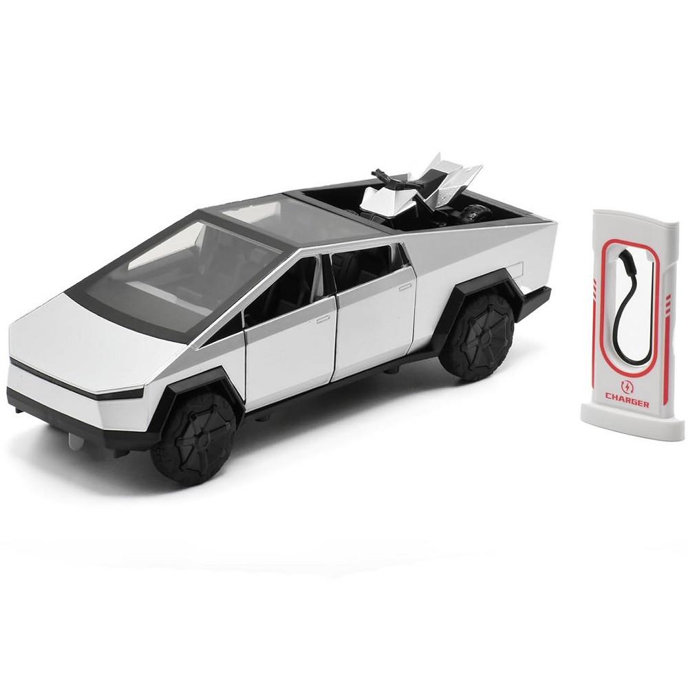 Машинка металлическая Tesla Cybertruck 1:24 с квадроциклом и зарядной станцией (2615645494)