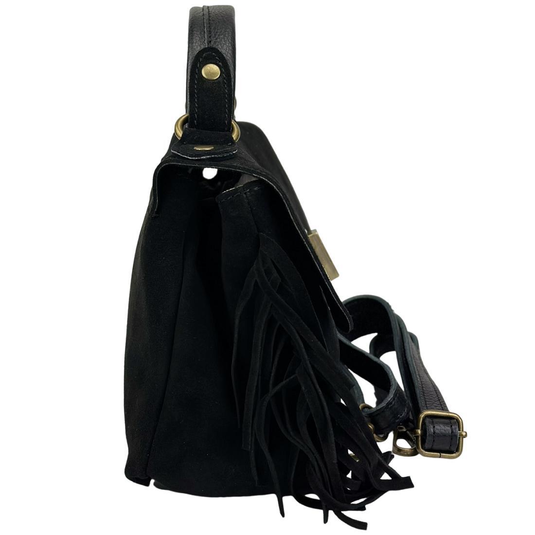 Жіноча сумка крос-боді Royal Bag F-IT-7858A замшеве з бахромою Чорний (8156) - фото 5