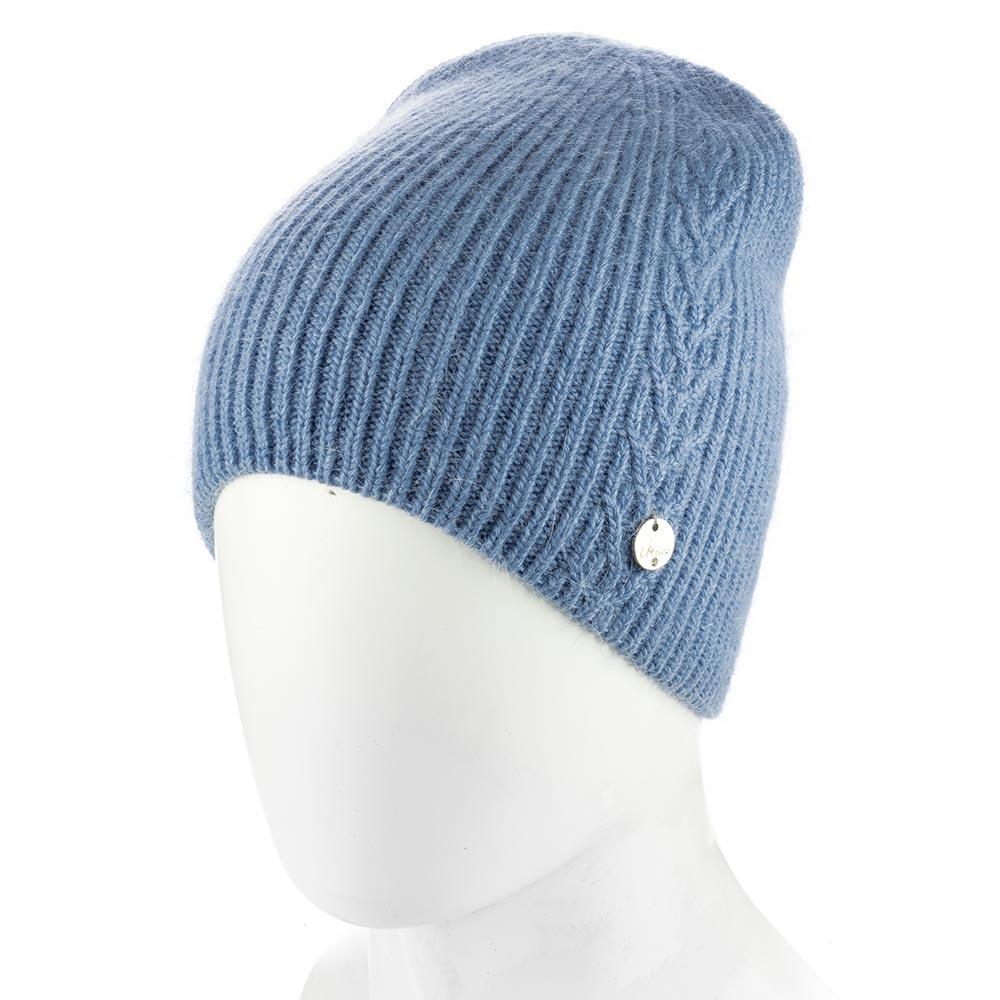 Шапка женская зимняя из ангоры Atrics WH903 с узором без отворота утепленная флисом Джинсовый - фото 1